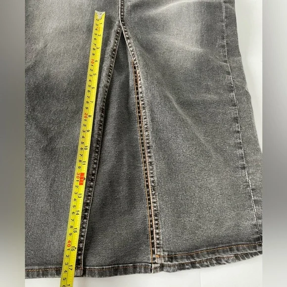 H&M Divided Black Denim Maxi Skirt High Waisted Column Front Vent Size 2 - Picture 10 of 11